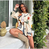 Colorful Flower Printed Pattern Cardigan Women O Neck Long Sleeves Patch Pockets Loose Short Coat Women Daily Commute Outwear