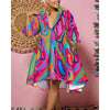 Women Sexy Printed Shirt Dresses Chic V Neck Loose Long Sleeve Dress Causal Vacation Female Mini Vestidos Robe Clothing