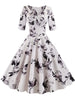 Women Flower Print Autumn Dress Casual Winter Half Sleeve Elegant Vintage Dress Robe Femme Pinup Office Party Vestidos