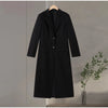 V-Neck Longline Tailored Double-Breasted Blazer Coat Black Peak Lapel Welt Pockets Autumn Elegant Office Women Outerwear