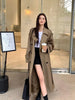 Vintage Elegant Women Long Trench Casual England Long Sleeve Belt Coat Jacket Fall Winter Lady Sweet Retro Harajuku Pockets Tops