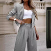 Women's Casual Striped Short Lapel Suit And Straight Pants Suit Conjuntos Femininos Elegantes Women's Pantsuit Matching Sets