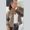 Casual Solid Loose Knit Coat Women All-match Lapel Zippers Full Sleeve Lady Coats Female Autumn Winter Lady Outwears