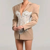 White Lace Patchwork Blazer Women's Notched Collar Slim Fit Long Sleeves Single Breasted Suit Jacket Tide
