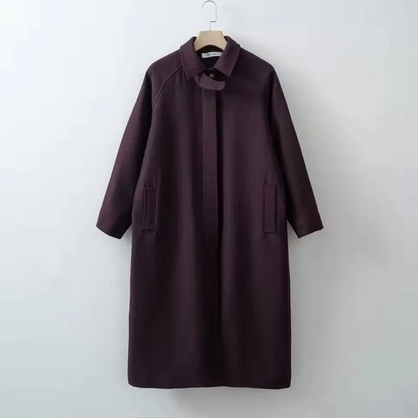 Women Spring Wool Long Coat Maxi overcoat