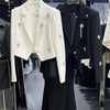 Spring Women Long Sleeve Suit Short Coat Design Sense Heavy Industry Diamond studded Beads Wide Shoulders Irregular Suit