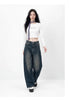 Women Jeans Washed Curved Barrel Loose Draping Wide Leg Autumn Retro Street Style Denim Bottoms Daily Wear