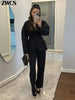 Elegant V-neck Blazers Coat Pants Set Women Solid Single Button Suit Coats Straight Long Trousers Spring Office Lady Outfit