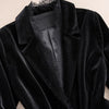 Women's Black Velvet Blazer Jacket with Gold Accents & Lace Trim Spring Autumn Cropped Suit Top Outerwear w1532