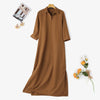 Women's Vintage Maxi Shirt Dress Spring 3/4 Sleeve Lapel Neck Slit Hem Long Dresses Loose Casual Solid Robes Femme