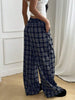 Plaid Pants for Women, High Waist Drawstring Wide Leg Trousers, Casual Streetwear Lounge Pants