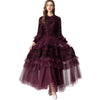 Women's Evening Dress Purple Three-Dimensional Flower Ruffled Long Sleeve Mesh Dresses Autumn Clothing QM782
