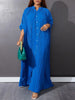 Autumn and Winter Women's Loose Round Neck Single Breasted Pleated Temperament Obese Women's Long Sleeved Dress