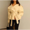 Spring Lace Up Trench Coat Women Solid Loose Large Lapel Long Sleeves Short Windbreaker Chic High Street Lady Outerwear