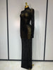 Sparkly Rhinstones Long Sleeve Elegant Party Dress Women Performance Stage Outfit Evening Birthday Prom Gown