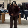 Elegant PU Fur Patchwork Jacket Women Loose Detachable Collar Lapel Double Breasted Jackets Female Winter Warm Outwear