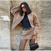 Vintage Solid Suede Skirt Two Piece Set Women Stand Collar Full Sleeve Zipper Jacket Mini Skirts Autumn Lady Streetwear
