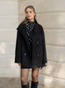 Women Black Belted Double Breasted Coat High Neck Long Sleeve Tailored Fit Elegant Jacket Winter Office Casual Outerwears
