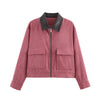 Spring Pink Casual Jacket Women's Loose Fit Streetwear Front Zipper Pockets Lounge Wear Daily Outerwear