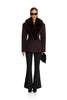 Women Big Faux Fur Lapel V‑Neck Wool Blend Blazer Jacket Double Button Fitted Waist Long Sleeve Elegant Outerwear Coat