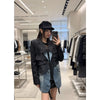 Autumn European and American Oversize Denim Patchwork Asymmetrical Long-sleeved Women's Jackets