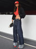 Women Denim Set Casual Lapel Long Sleeve Crop Jacket Buttons Female Vintage Wide Leg Loose Jeans Long Pants