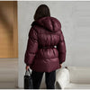 Women's Winter Jacket Hooded Drawstring Zipper Stand-Up Collar Lace Up Winter Jacket Female Loose Casual Chic Jackets For Ladies