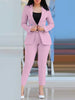 2Pcs Women's Solid Color Suit + Trousers Two-Piece Set Slim Fit Business Double Breasted Formal Female Clothes Outfit