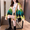 Women Loose Sweater Top Korean Ladies V-neck Cardigan Knitted Autumn Winter Female Medium Long Styles Knitting Coat