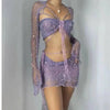 Women Sexy Dancing Dress Set Women's Beaded Knitted Sweater Three Piece Set Looking
