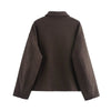 Brown Zipper Woolen Jacket For Women Elegant Lapel Long Sleeve Short Coats Vintage Autumn Lady Street Outerwear