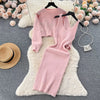 Slimming Knitted Sweater Dress Set Women's Mid-Length Base Layer Inner Wear Knee-Length Two-Piece Ensemble Vintage