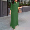Women's Vintage Maxi Shirt Dress Spring 3/4 Sleeve Lapel Neck Slit Hem Long Dresses Loose Casual Solid Robes Femme