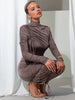 Long Sleeve Ruched Sexy Maxi Dress For Women Autumn Winter Drawstring Turtleneck Bodycon Sexy Long Dress Elegant