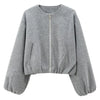 Women's Jackets Cropped Loose Outerwears Red Grey Off White Black Jacket Zip Up Long Sleeve Top Casual Varsity Bomber Coat