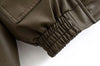 Winter Faux Leather Bomber Jacket Women Short Zipper Front Lapel Outerwear Multiple Pockets Warm Jackets