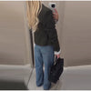 Cinched Waist Cropped Double Breasted Lapel Long Sleeve Side Pockets Slim Blazer Women Autumn Formal Commute Coat