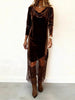 Elegant Swinging Collar Velvet Dresses Woman Irregular Hem Splicing Lace Long Dress Spring Long Sleeve Party Evening Dress
