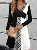 Woman Casual Geometry Pattern 3D Print Dresses Autumn Winter Female Ethnic Style Retro Loose Dress Ladies Long Sleeve Dress