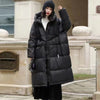 Lagabogy Winter Women Oversize Long Puffer Coat Female Thick Warm White Duck Down Jacket Hooded Loose Parkas Outwear