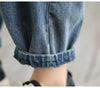 High waisted Women's Jeans Spring Autumn Loose Splicing Elastic waist Harem pants Women Casual Denim Nine points Pants