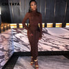 Women Full Sleeve Turtleneck Ribbon Ruched Long Maxi Dress Spring Sexy Street Slim Evening Night Club Party Dresses