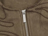 Chic Suede Embroidered Short Coats Women Casual Round Collar Full Sleeves Zipper Pockets Loose Coat Lady Daily Street Outerwear