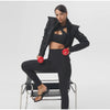 Women Cropped Zip Jacket Stand Collar Structured Shoulder Slim Long Sleeve Padded Coat Autumn Winter Street Jackets