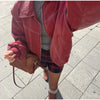 Women Dusty Pink Faux Suede Cropped Jacket Chic Full Zip Stand Collar Elastic Hem Short Coat Autumn Casual Street Outwear
