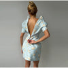 Elegant Women's Printed Buttons Short Dress Waist Cinched Shoulder Pads High Collar Dresses Autumn Lady Holiday Party Robes