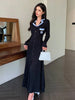Brand Knitted Maxi Dress Elegant Turn-down Collar Embroidery Long Sleeve Shirt Dress Lady Sweater Vestidos
