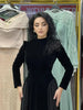 Women Chic Velvet Patchwork Chiffon Dress Elegant Full Sleeve Round Neck High Waist Maxi Dresses Lady Dinner Party Robes
