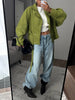 Lace Up Suede Jacket Women Lapel Full Sleeve Single-breasted Pocket Cropped Coat Spring Lady Daily Street Outerwear