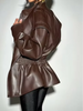 Solid PU Leather Jacket Women Turn-down Collar Zipper Front Puffy Sleeves Stylish Coat Spring Casual Lady Outerwear
